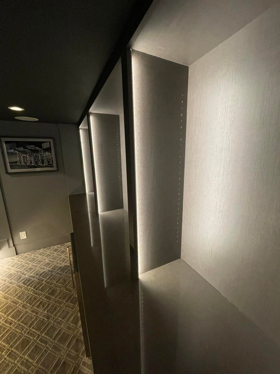 Built-in shelving with integrated LED accent lighting